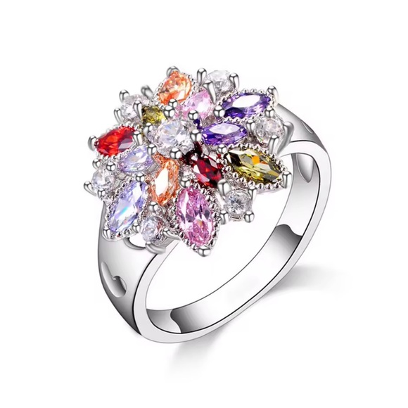 Colorful Crystal Bloom Statement Ring - Picture 2 of 8